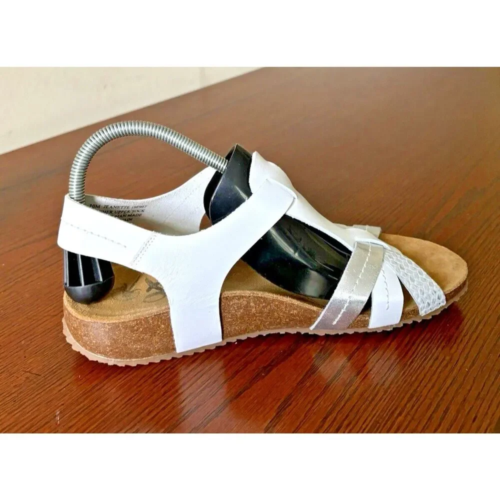 OTBT Jeanette White Leather Slingback Sandals Women's Size 10 Made in Spain NEW